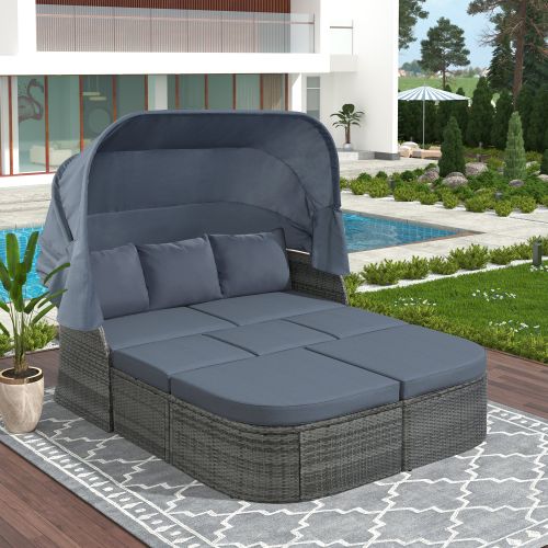 Outdoor Patio Furniture Set Daybed Sunbed with Retractable Canopy Conversation Set Wicker Furniture Outdoor Patio Furniture Set Daybed Sunbed with Retractable Canopy Conversation Set Wicker Furniture